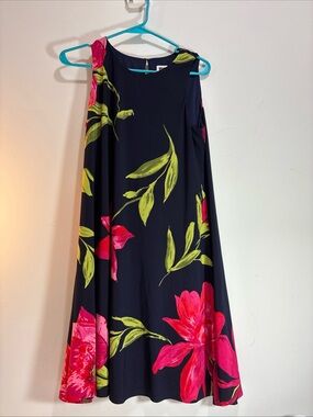 Anne Klein ' Navy Floral Dress with Pink Bloom. Size 8  1112